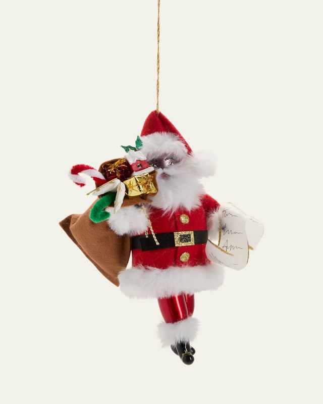 African American Santa with Gifts Christmas Ornament